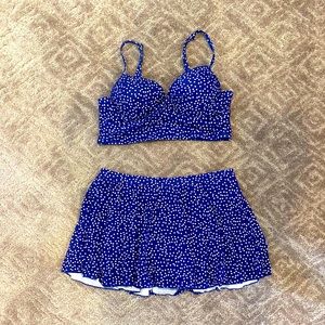 Brand New w Tags Navy Polka Dot Skirted Swim Set-L